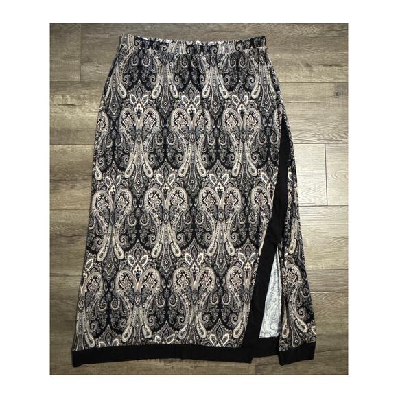 Gilli Black Tan Elastic Waist Side Slit Maxi Skirt Sz XL (READ-see measurements) - Picture 1 of 5